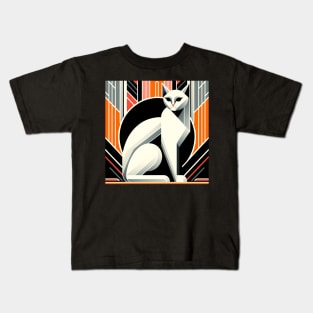 Elegant Art Deco Cat - Vintage Feline Charm Kids T-Shirt